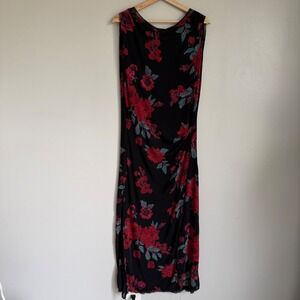 Free People Floral Mesh Maxi Dress Black Red Sleeveless XL Stretch Sexy Cowl